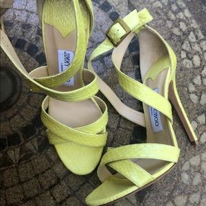 Jimmy Choo xenia lemon yellow snake skin sandals